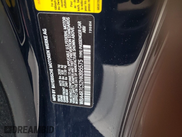 2017 BMW 4 Series 430i with VIN WBA4R7C52HK895575, listed as a Copart auction lot 79476264 with 57,288 mi miles and Clean Title. Bid and sale history available at DreamBid. Image 12.