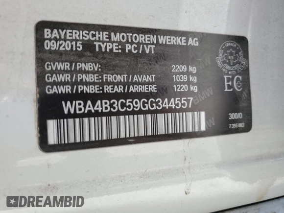 2016 BMW 4 Series 435i xDrive z VIN WBA4B3C59GG344557, wystawiony jako Copart lot #53164045 z przebiegiem 99 094 mil mil oraz Szkoda całkowita • Salvage title. Historia ofert i sprzedaży dostępna na DreamBid. Obrazek 12.