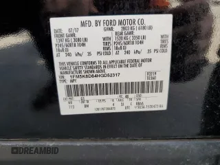 2017 Ford Explorer XLT z VIN 1FM5K8D84HGD52317, wystawiony jako Copart lot #58200565 z przebiegiem 111 962 mil mil oraz Szkoda całkowita • Salvage title. Historia ofert i sprzedaży dostępna na DreamBid. Obrazek 14.