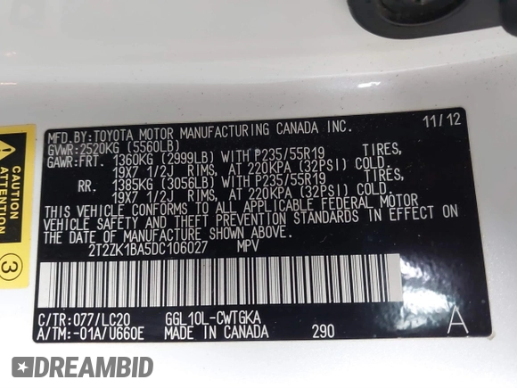 2013 Lexus RX 350 с VIN 2T2ZK1BA5DC106027, выставлен на аукционе IAAI как лот 41751462 с пробегом Не указан миль и . История ставок и продаж доступна на DreamBid. Изображение 9.