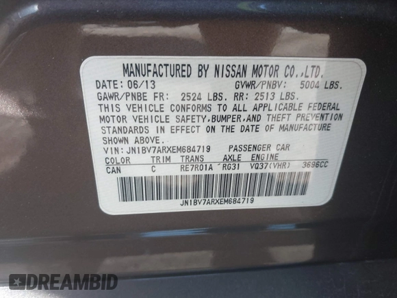 2014 Infiniti Q50 Premium with VIN JN1BV7ARXEM684719, listed as a IAAI auction lot 42122949 with 126,656 mi miles and . Bid and sale history available at DreamBid. Image 9.