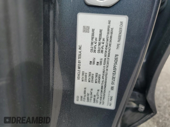 2023 Tesla Model 3 with VIN 5YJ3E1EA5PF542678, listed as a Copart auction lot 54438255 with 11,645 mi miles and Salvage Title. Bid and sale history available at carsss.com. Image 12.