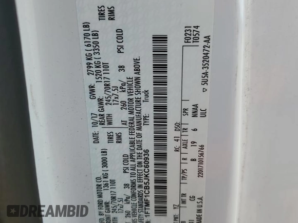 2018 Ford F-150 XL with VIN 1FTMF1CB5JKC60936, listed as a Copart auction lot 62690505 with 73,749 mi miles and Salvage title. Bid and sale history available at DreamBid. Image 13.