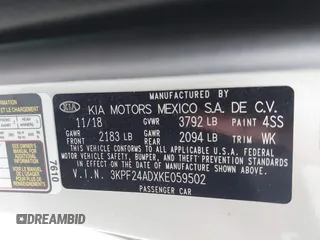 2019 Kia Forte LXS with VIN 3KPF24ADXKE059502, listed as a IAAI auction lot 42639854 with 58,813 mi miles and . Bid and sale history available at DreamBid. Image 9.