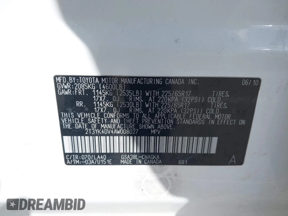 2010 Toyota RAV4 Limited z VIN 2T3YK4DV4AW008027, wystawiony jako IAAI lot #41738663 z przebiegiem 222 173 mil mil oraz . Historia ofert i sprzedaży dostępna na DreamBid. Obrazek 9.