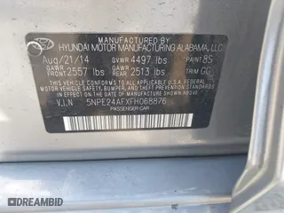 2015 Hyundai Sonata 2.4L SE with VIN 5NPE24AFXFH068876, listed as a IAAI auction lot 42113424 with 113,473 mi miles. Bid and sale history available at carsss.com. Image 9.