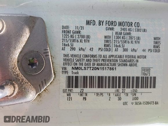 2022 Ford Transit Connect XLT с VIN NM0LS7T20N1517861, выставлен на аукционе IAAI как лот 42577602 с пробегом Не указан миль и . История ставок и продаж доступна на DreamBid. Изображение 9.