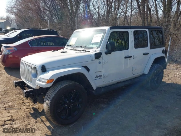 2023 Jeep Wrangler 4xe Sahara with VIN 1C4JJXP61PW553364, listed as a IAAI auction lot 41747111 with 22,127 mi miles. Bid and sale history available at carsss.com. Image 2.
