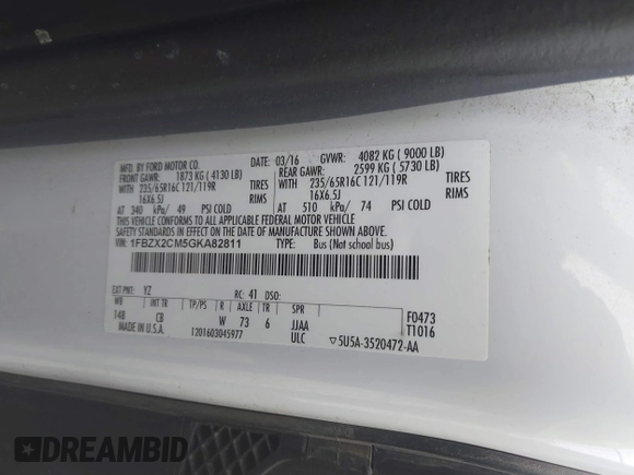2016 Ford Transit Passenger XL z VIN 1FBZX2CM5GKA82811, wystawiony jako IAAI lot #41733437 z przebiegiem 31 959 mil mil oraz . Historia ofert i sprzedaży dostępna na DreamBid. Obrazek 9.