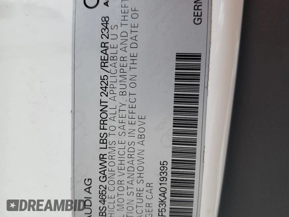 2019 Audi A5 Premium z VIN WAUSNAF53KA019395, wystawiony jako Copart lot #54145495 z przebiegiem 58 634 mil mil oraz Szkoda całkowita • Salvage title. Historia ofert i sprzedaży dostępna na DreamBid. Obrazek 13.