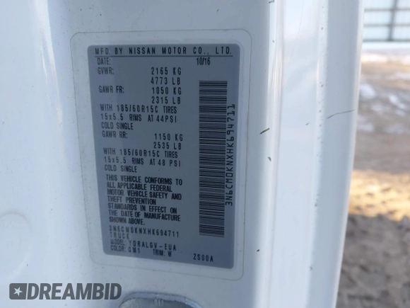 2017 Nissan NV200 SV with VIN 3N6CM0KNXHK694711, listed as a IAAI auction lot 41339187 with 234,251 mi miles and . Bid and sale history available at DreamBid. Image 9.