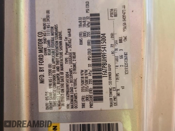 2015 Ford Mustang EcoBoost Premium with VIN 1FATP8UH9F5415004, listed as a Copart auction lot 79965664 with 116,277 mi miles and Salvage title. Bid and sale history available at DreamBid. Image 12.