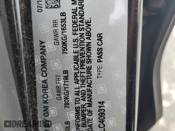 2020 Chevrolet Spark LS with VIN KL8CB6SA1LC409314, listed as a Copart auction lot 54100545 with 44,414 mi miles and Non Repairable. Bid and sale history available at DreamBid. Image 12.