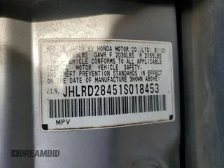 2001 Honda CR-V LX z VIN JHLRD28451S018453, wystawiony jako Copart lot #50223485 z przebiegiem 143 894 mil mil oraz Szkoda całkowita • Salvage title. Historia ofert i sprzedaży dostępna na DreamBid. Obrazek 13.