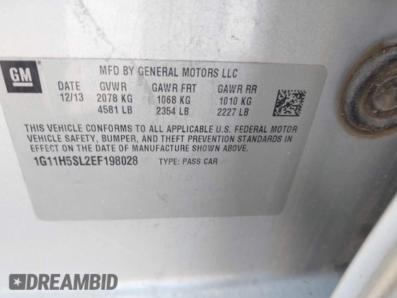 2014 Chevrolet Malibu LTZ with VIN 1G11H5SL2EF198028, listed as a IAAI auction lot 41974755 with 177,138 mi miles and . Bid and sale history available at DreamBid. Image 9.
