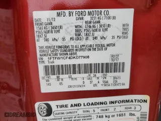 2013 Ford F-150 XL with VIN 1FTFW1CF4DKD77908, listed as a Copart auction lot 47838435 with 154,933 mi miles and Salvage Title. Bid and sale history available at carsss.com. Image 12.