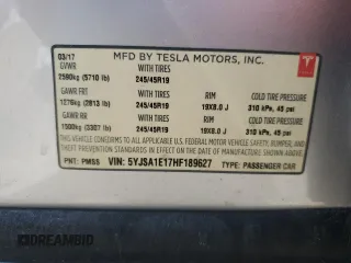 2017 Tesla Model S 60 with VIN 5YJSA1E17HF189627, listed as a Copart auction lot 64454635 with 106,003 mi miles and Salvage title. Bid and sale history available at DreamBid. Image 12.