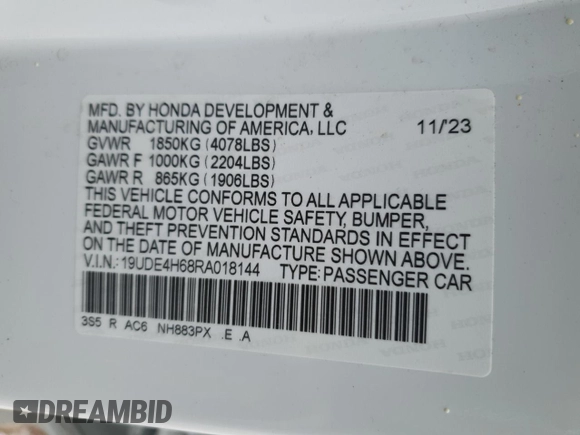 2024 Acura Integra w/A-Spec Technology Package with VIN 19UDE4H68RA018144, listed as a Copart auction lot 42214865 with 0 mi miles and Salvage Title. Bid and sale history available at carsss.com. Image 12.