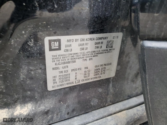 2019 Buick Encore Preferred with VIN KL4CJASB4KB872584, listed as a Copart auction lot 47860005 with 101,406 mi miles and Salvage Title. Bid and sale history available at carsss.com. Image 15.
