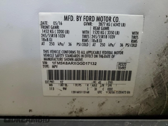 2016 Ford Utility Police Interceptor with VIN 1FM5K8ARXGGD17132, listed as a Copart auction lot 89099005 with 174,017 mi miles and Non Repairable. Bid and sale history available at carsss.com. Image 13.
