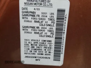 2003 Infiniti FX Options z VIN JNRAS08W73X204829, wystawiony jako Copart lot #47685215 z przebiegiem 209 166 mil mil oraz Tytuł czysty. Historia ofert i sprzedaży dostępna na DreamBid. Obrazek 13.