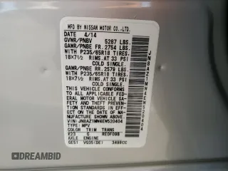 2014 Nissan Murano LE with VIN JN8AZ1MW4EW520404, listed as a Copart auction lot 66028124 with 55,331 mi miles and Salvage Title. Bid and sale history available at carsss.com. Image 13.