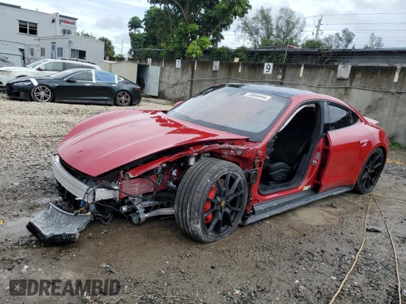 2024 Porsche Taycan GTS with VIN WP0AD2Y11RSA47589, listed as a Copart auction lot 73954444 with 4,452 mi miles and Salvage Title. Bid and sale history available at DreamBid. Image 1.