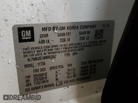 2022 Chevrolet TrailBlazer RS with VIN KL79MUSL4NB082057, listed as a Copart auction lot 47556905 with 23,567 mi miles and Salvage Title. Bid and sale history available at DreamBid. Image 13.