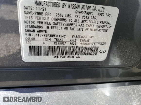 2022 Infiniti Q50 Luxe z VIN JN1EV7BP3NM311242, wystawiony jako Copart lot #80531574 z przebiegiem 62 453 mil mil oraz Szkoda całkowita • Salvage title. Historia ofert i sprzedaży dostępna na DreamBid. Obrazek 13.