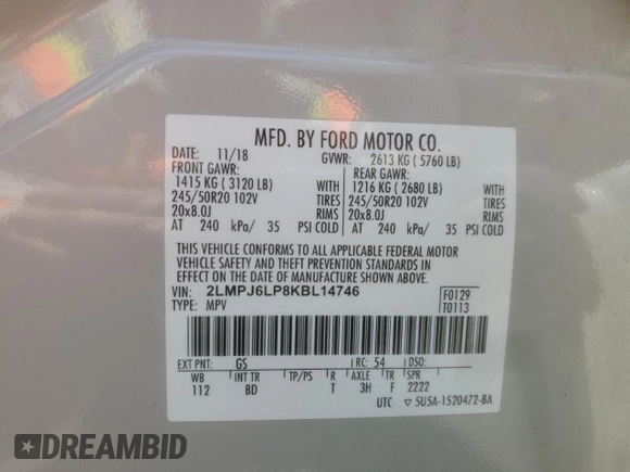 2019 Lincoln Nautilus Reserve z VIN 2LMPJ6LP8KBL14746, wystawiony jako Copart lot #60175275 z przebiegiem 96 405 mil mil oraz Szkoda całkowita • Salvage title. Historia ofert i sprzedaży dostępna na DreamBid. Obrazek 13.