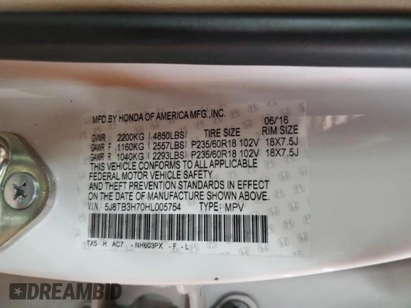 2017 Acura RDX Advance z VIN 5J8TB3H70HL005754, wystawiony jako Copart lot #45537645 z przebiegiem Nie podano mil oraz Szkoda całkowita • Salvage title. Historia ofert i sprzedaży dostępna na DreamBid. Obrazek 13.