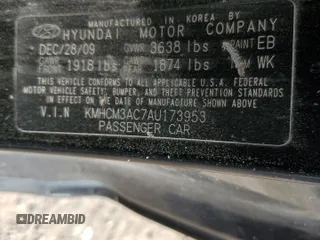 2010 Hyundai Accent GS z VIN KMHCM3AC7AU173953, wystawiony jako Copart lot #51433465 z przebiegiem 176 462 mil mil oraz Szkoda całkowita • Salvage title. Historia ofert i sprzedaży dostępna na DreamBid. Obrazek 12.
