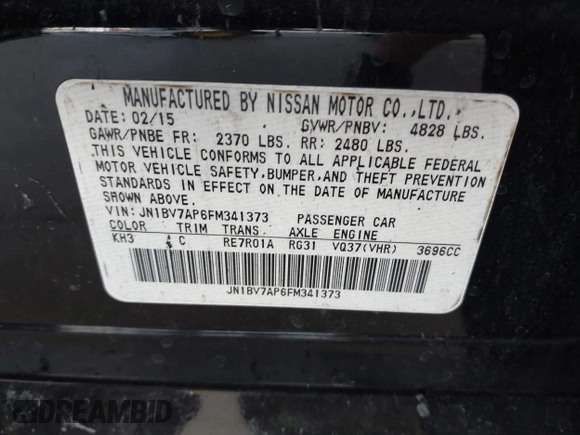 2015 Infiniti Q50 Premium with VIN JN1BV7AP6FM341373, listed as a IAAI auction lot 42216071 with Not provided miles and . Bid and sale history available at DreamBid. Image 9.