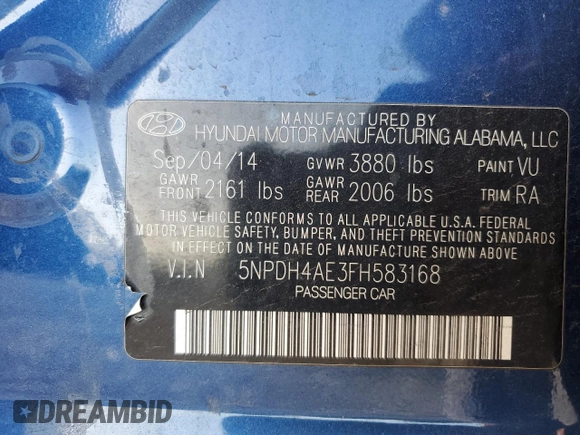 2015 Hyundai Elantra SE z VIN 5NPDH4AE3FH583168, wystawiony jako Copart lot #57910345 z przebiegiem 110 291 mil mil oraz Szkody całkowita. Historia ofert i sprzedaży dostępna na DreamBid. Obrazek 12.