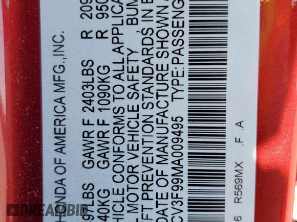 2021 Honda Accord Touring with VIN 1HGCV3F99MA009495, listed as a Copart auction lot 54796265 with 16,698 mi miles and Salvage title. Bid and sale history available at DreamBid. Image 12.
