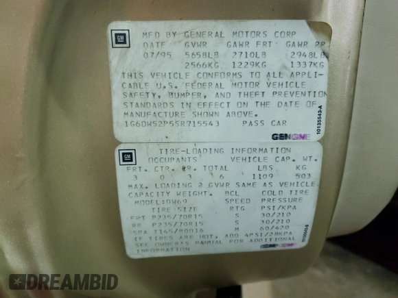 1995 Cadillac Fleetwood z VIN 1G6DW52P5SR715543, wystawiony jako Copart lot #51841755 z przebiegiem 92 222 mil mil oraz Czysty tytuł • Clean title. Historia ofert i sprzedaży dostępna na DreamBid. Obrazek 12.