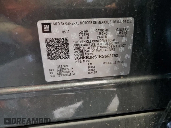 2019 Chevrolet Blazer RS with VIN 3GNKBJRS1KS662752, listed as a Copart auction lot 53801715 with 32,239 mi miles and Salvage Title. Bid and sale history available at DreamBid. Image 14.