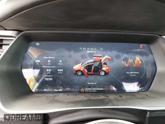 2016 Tesla Model X 70D with VIN 5YJXCAE28GF002399, listed as a Copart auction lot 50884225 with 73,113 mi miles and Salvage Title. Bid and sale history available at DreamBid. Image 9.