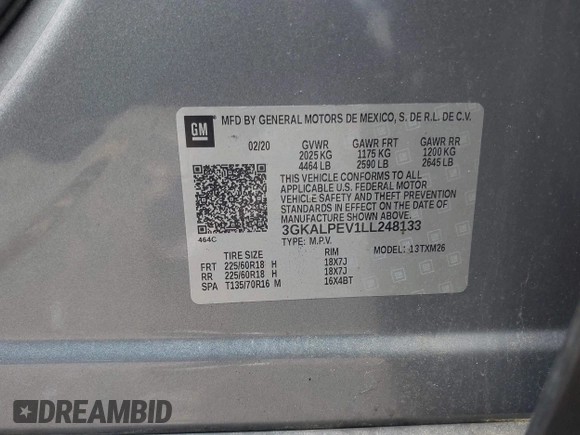 2020 GMC Terrain SLT z VIN 3GKALPEV1LL248133, wystawiony jako IAAI lot #42139745 z przebiegiem 119 301 mil mil oraz . Historia ofert i sprzedaży dostępna na DreamBid. Obrazek 9.