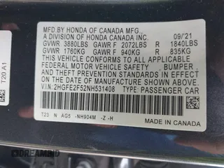 2022 Honda Civic Sport with VIN 2HGFE2F52NH531408, listed as a IAAI auction lot 41975592 with 28,198 mi miles. Bid and sale history available at carsss.com. Image 9.
