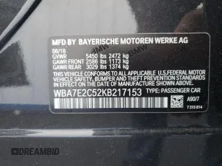 2019 BMW 7 Series 740i with VIN WBA7E2C52KB217153, listed as a Copart auction lot 65205835 with 61,981 mi miles and Clean title. Bid and sale history available at DreamBid. Image 12.