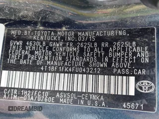 2015 Toyota Camry XLE with VIN 4T1BF1FK4FU043212, listed as a IAAI auction lot 41706573 with 170,074 mi miles and . Bid and sale history available at DreamBid. Image 9.