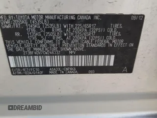 2012 Toyota RAV4 with VIN 2T3BF4DV7CW246337, listed as a Copart auction lot 59856245 with Not provided miles and Salvage title. Bid and sale history available at DreamBid. Image 13.