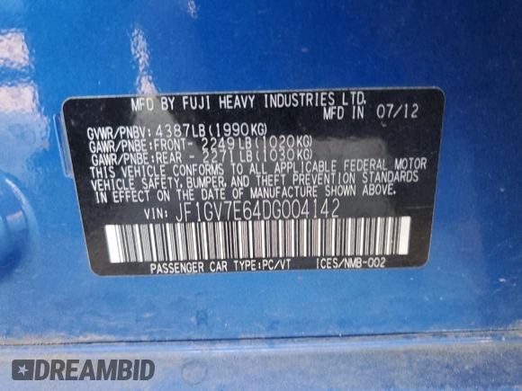 2013 Subaru Impreza Sedan WRX WRX with VIN JF1GV7E64DG004142, listed as a Copart auction lot 77822194 with 131,452 mi miles and Salvage Title. Bid and sale history available at carsss.com. Image 12.