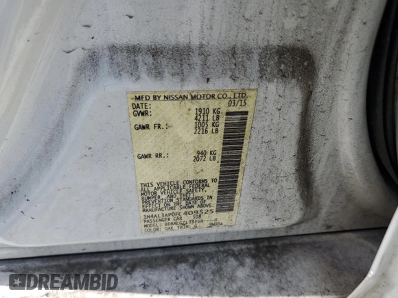 2015 Nissan Altima S with VIN 1N4AL3AP0FC409525, listed as a Copart auction lot 54594085 with Not Provided miles and Non Repairable. Bid and sale history available at DreamBid. Image 12.