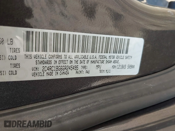 2016 Chrysler Town & Country Touring with VIN 2C4RC1BG6GR245495, listed as a IAAI auction lot 41410233 with 143,348 mi miles and . Bid and sale history available at DreamBid. Image 9.