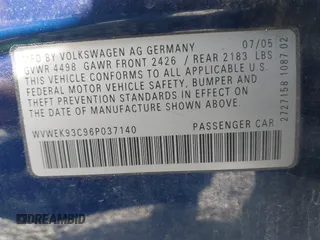 2006 Volkswagen Passat Lux z VIN WVWEK93C96P037140, wystawiony jako IAAI lot #41992259 z przebiegiem 148 819 mil mil oraz . Historia ofert i sprzedaży dostępna na DreamBid. Obrazek 9.