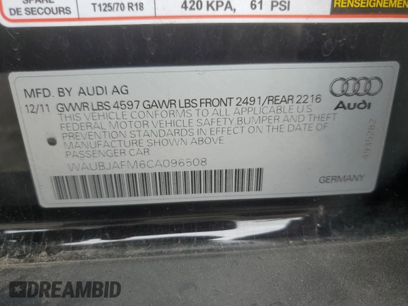 2012 Audi A3 2.0 TDI Premium with VIN WAUBJAFM6CA096508, listed as a Copart auction lot 76301304 with 90,904 mi miles and Salvage Title. Bid and sale history available at carsss.com. Image 12.