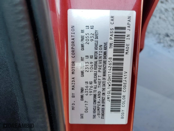2017 Mazda Mazda6 Grand Touring with VIN JM1GL1W50H1142658, listed as a Copart auction lot 47948145 with 180,582 mi miles and Salvage Title. Bid and sale history available at carsss.com. Image 12.