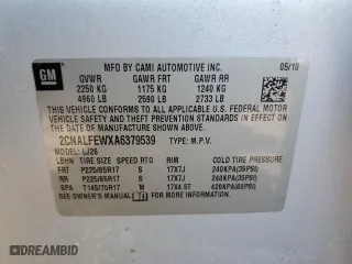2010 Chevrolet Equinox LTZ with VIN 2CNALFEWXA6379539, listed as a Copart auction lot 48246595 with 130,986 mi miles and Clean Title. Bid and sale history available at carsss.com. Image 13.